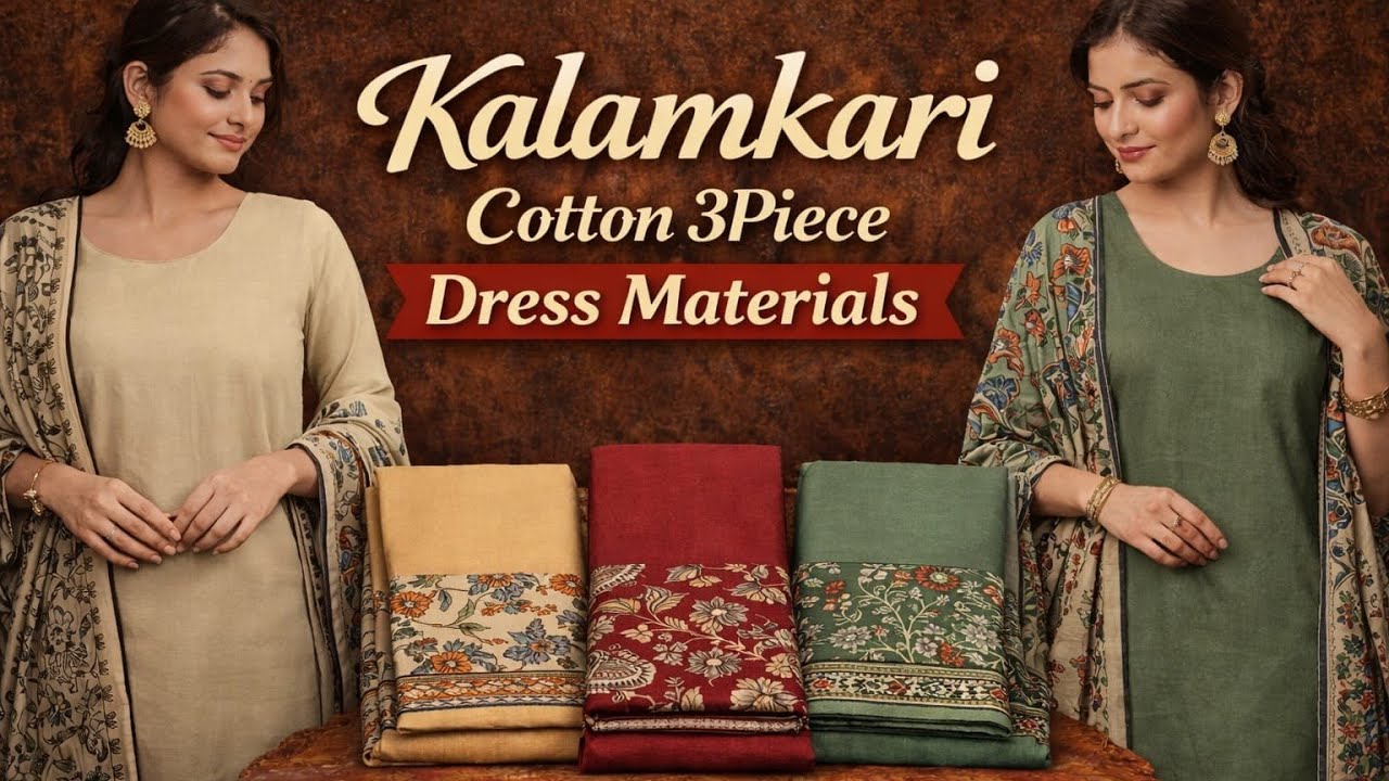 Kalamkari 3 Piece Dress Material Collection, Soft & Smooth Comfortable fabric | Trending Designs 