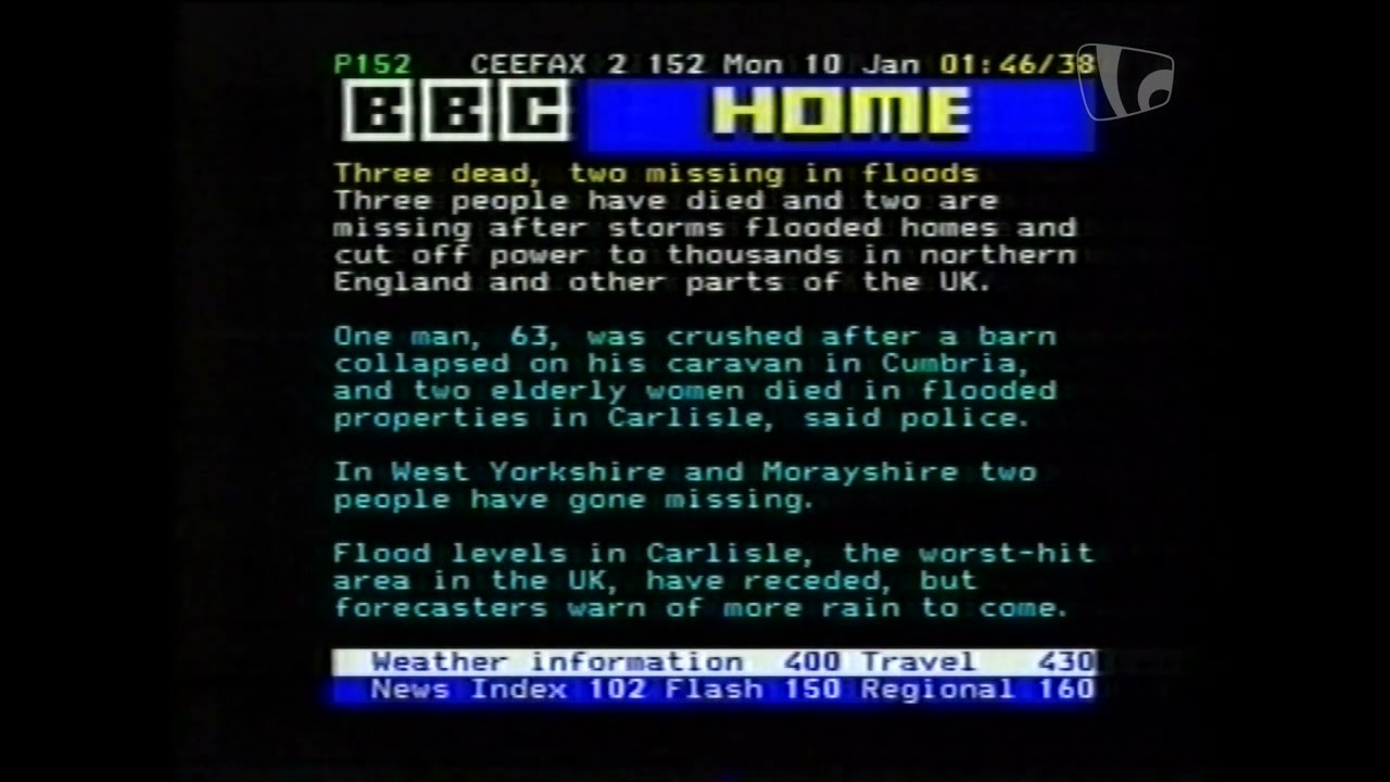 BBC Two closedown followed by Pages from Ceefax including John Dunn tribute (10th January 2005)