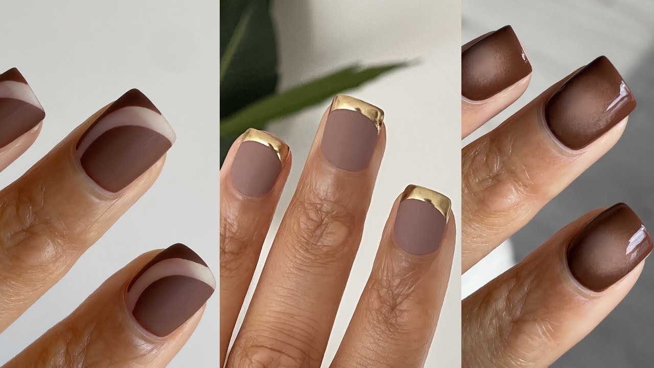 easy brown fall nail art ideas! | minimal chrome nail art