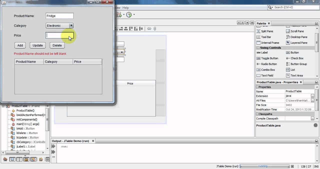 JTable  Add, update, delete Rows