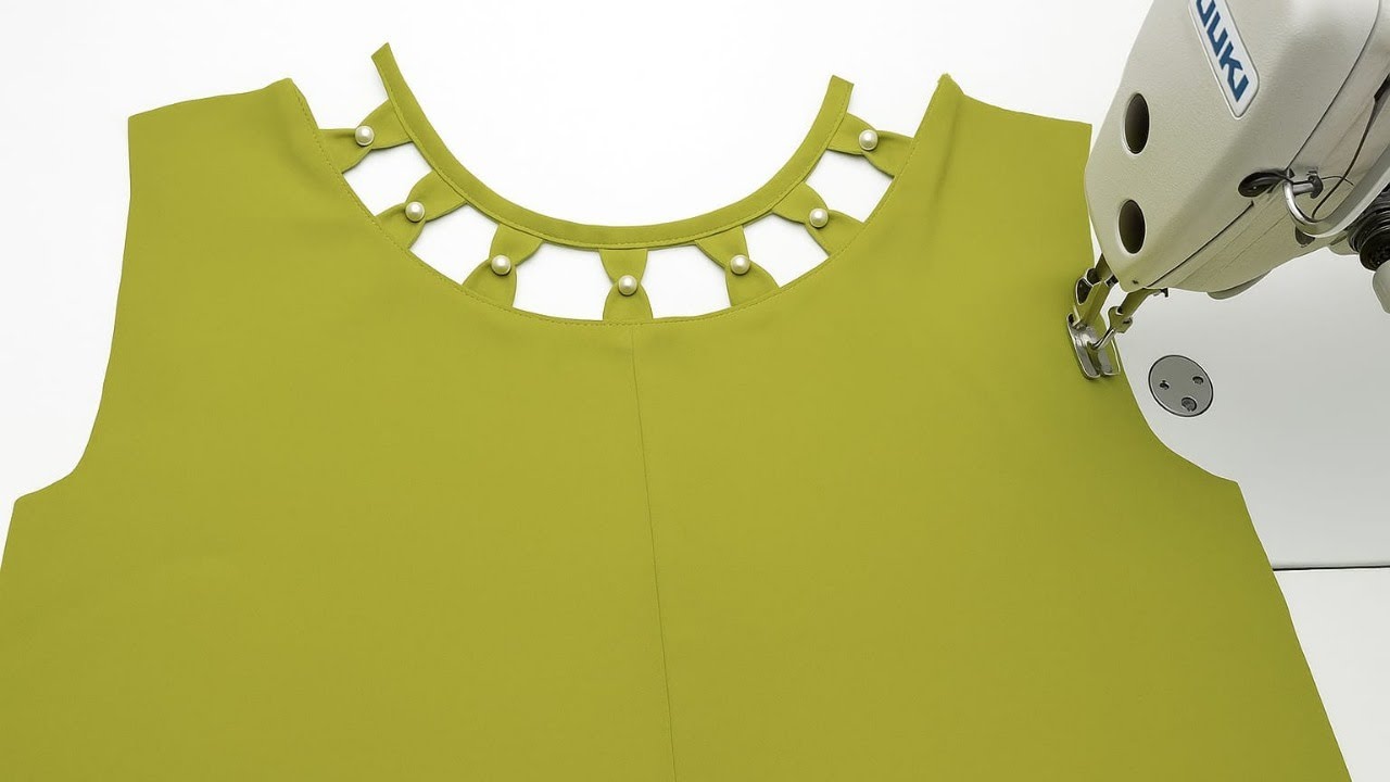 The Most Elegant Knotted and Pearl-Decorated Neckline for Beginners | Step-by-Step Sewing Tutorial