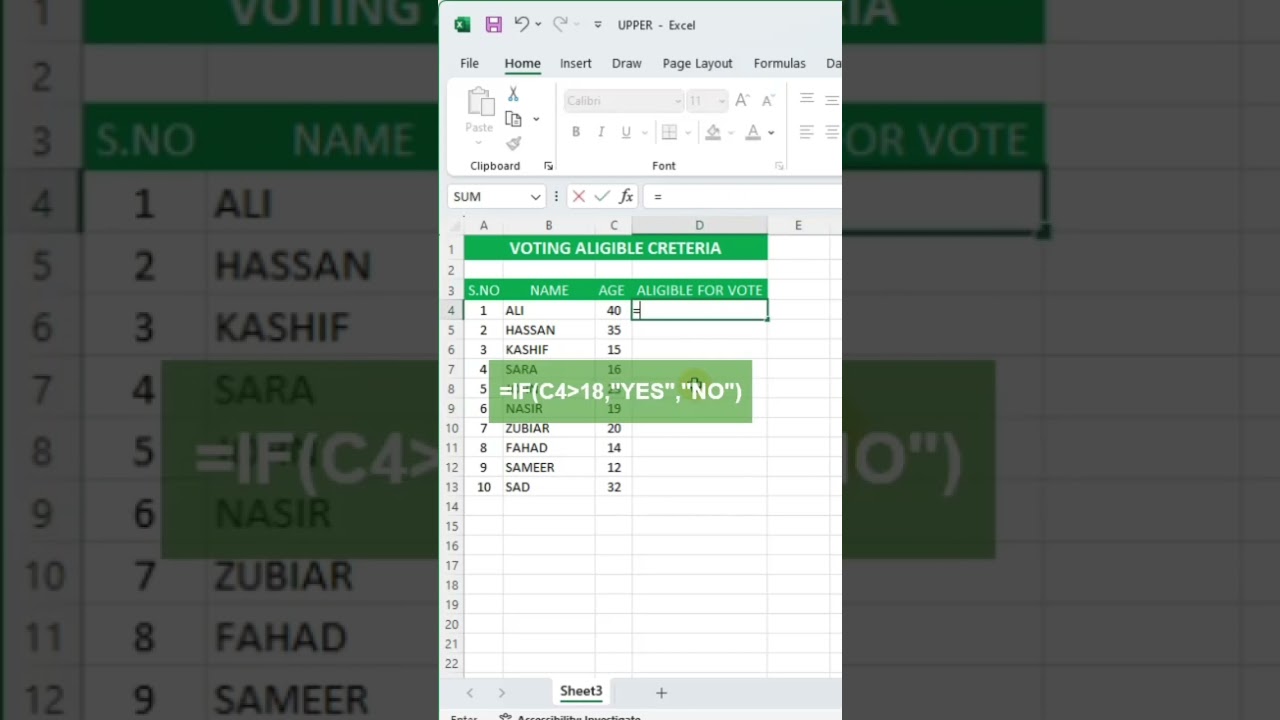 Voting Eligibility Check (Yes/No) | # IF Formula