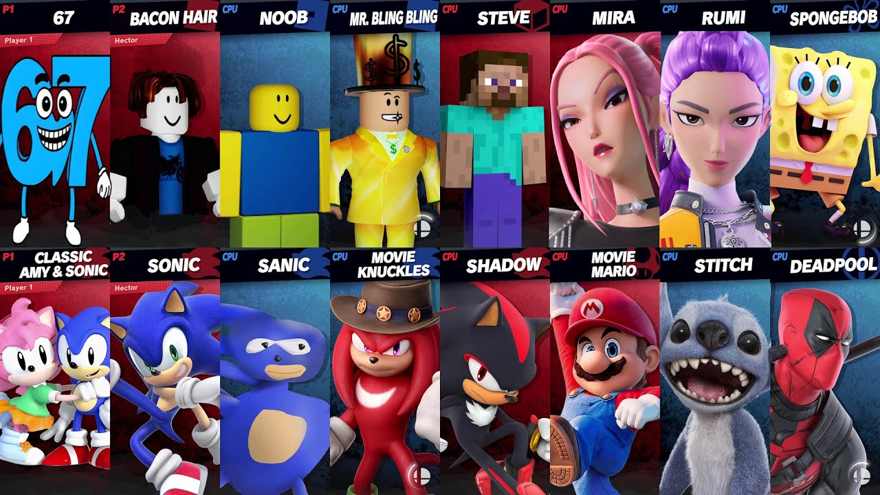 NEW Sonic vs Mario vs Roblox vs Minecraft vs Fortnite vs Brainrot vs 67 vs SpongeBob in Super Smash