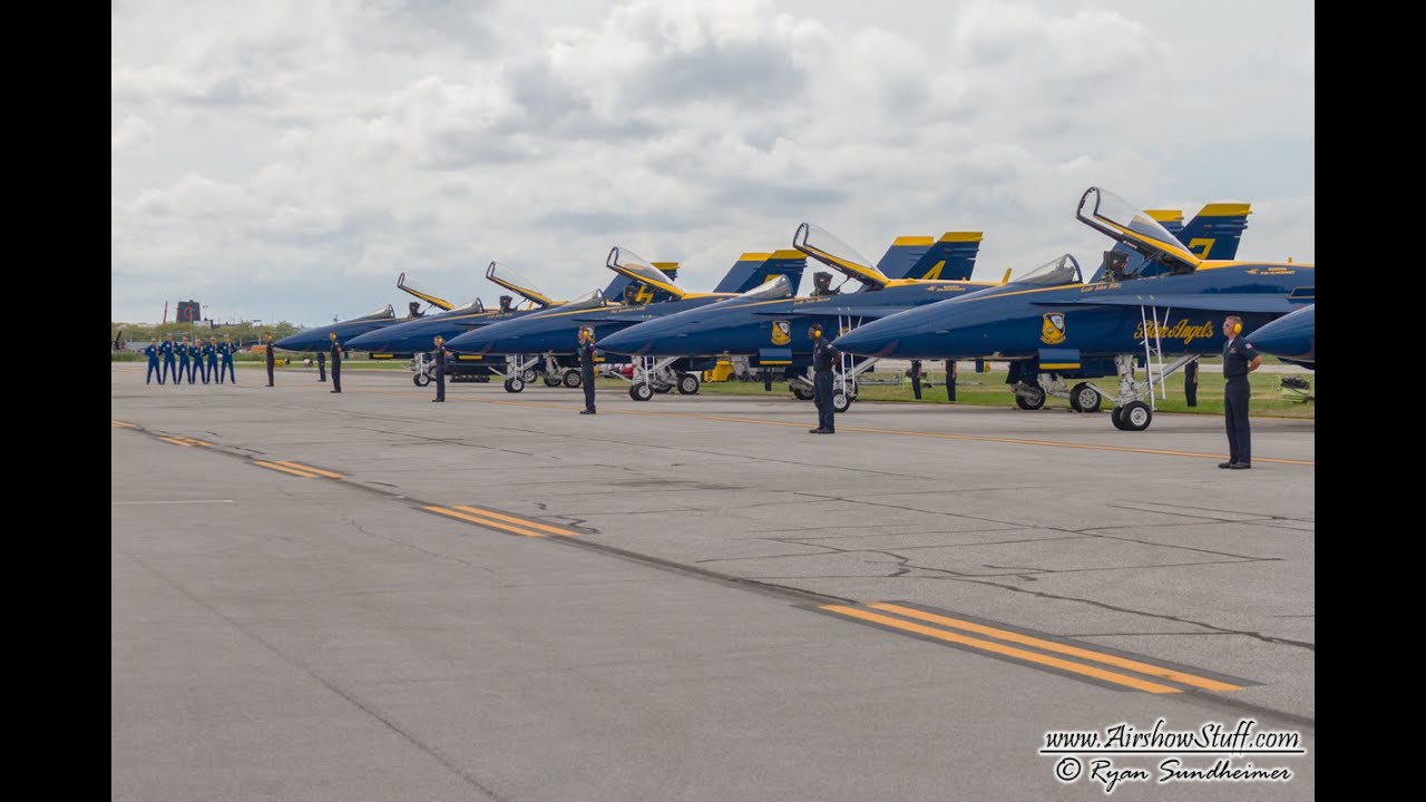 US Navy Blue Angels Preflight Walk Down and Startup - Cleveland National Airshow 2014