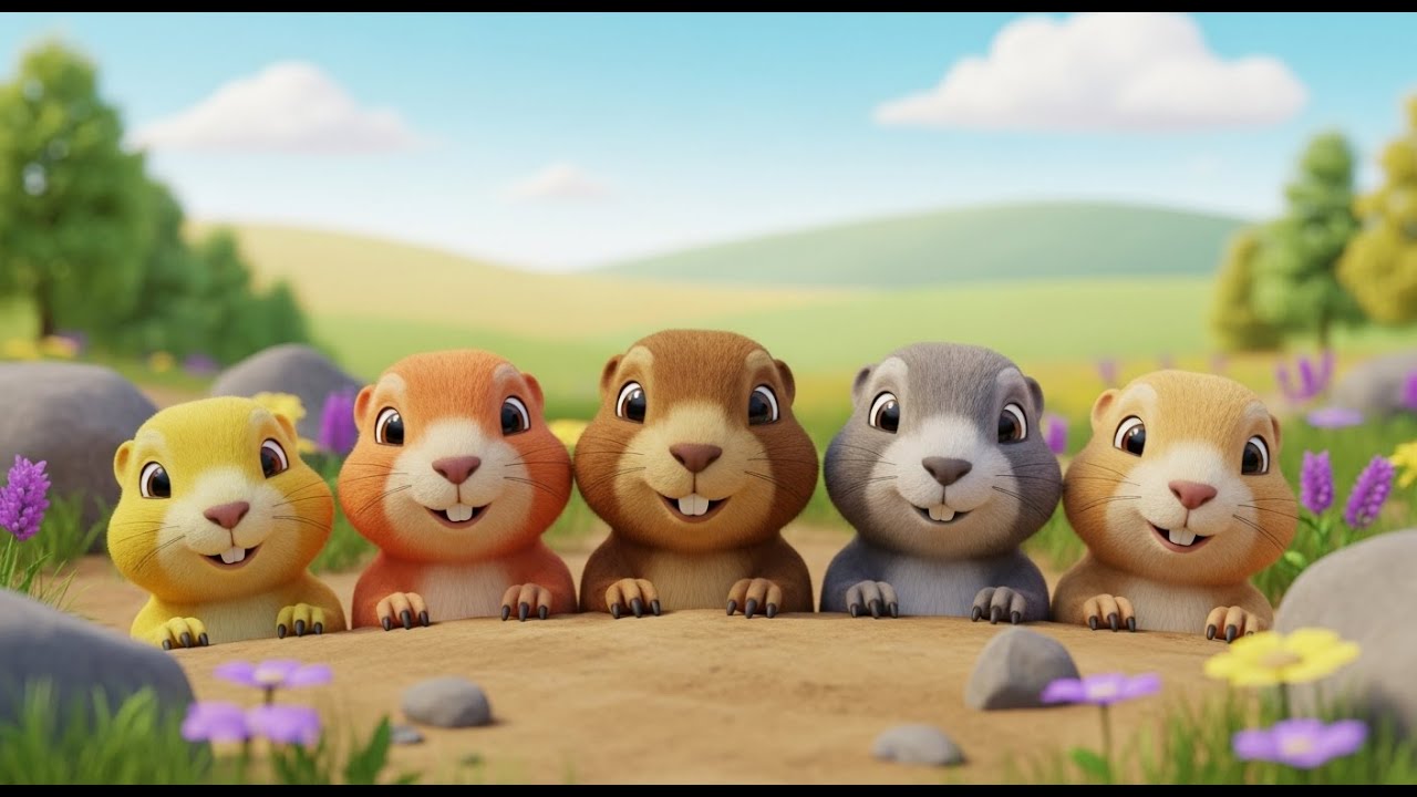 Cinco Cães da Pradaria Espiam, Espiam, Espiam | Canções Infantis e Rimas para Crianças