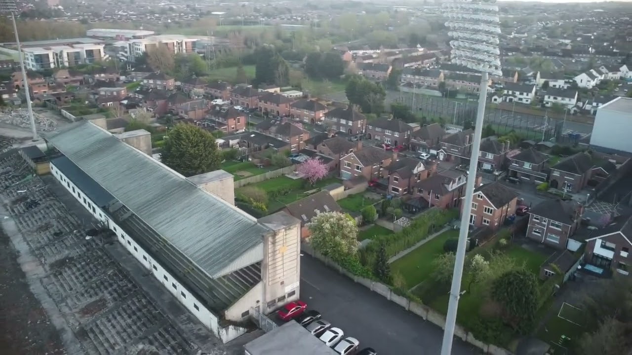 Drone over Casement Park West Belfast Ireland.