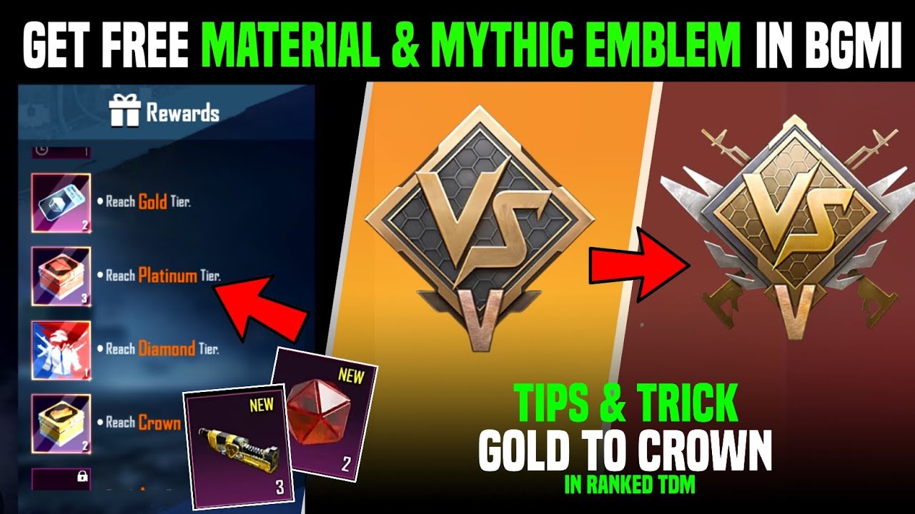 😍Get Free Material & Mythic Emblem in Bgmi | Best Tips & Trick Gold To Crown In Ranked TDM