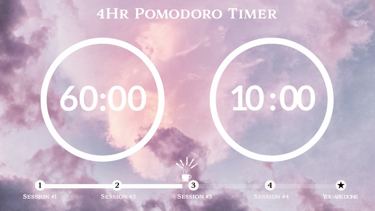 60 Minute Pomodoro Timer🎧Wind sound (바람소리 ASMR) 📚 4-Hour Study ⏱Pomodoro 60/10, 60 min x 4 sets