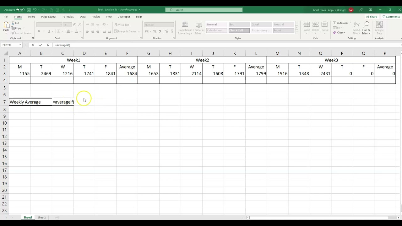 Can you use AverageIf if you are not working with a range in Excel?