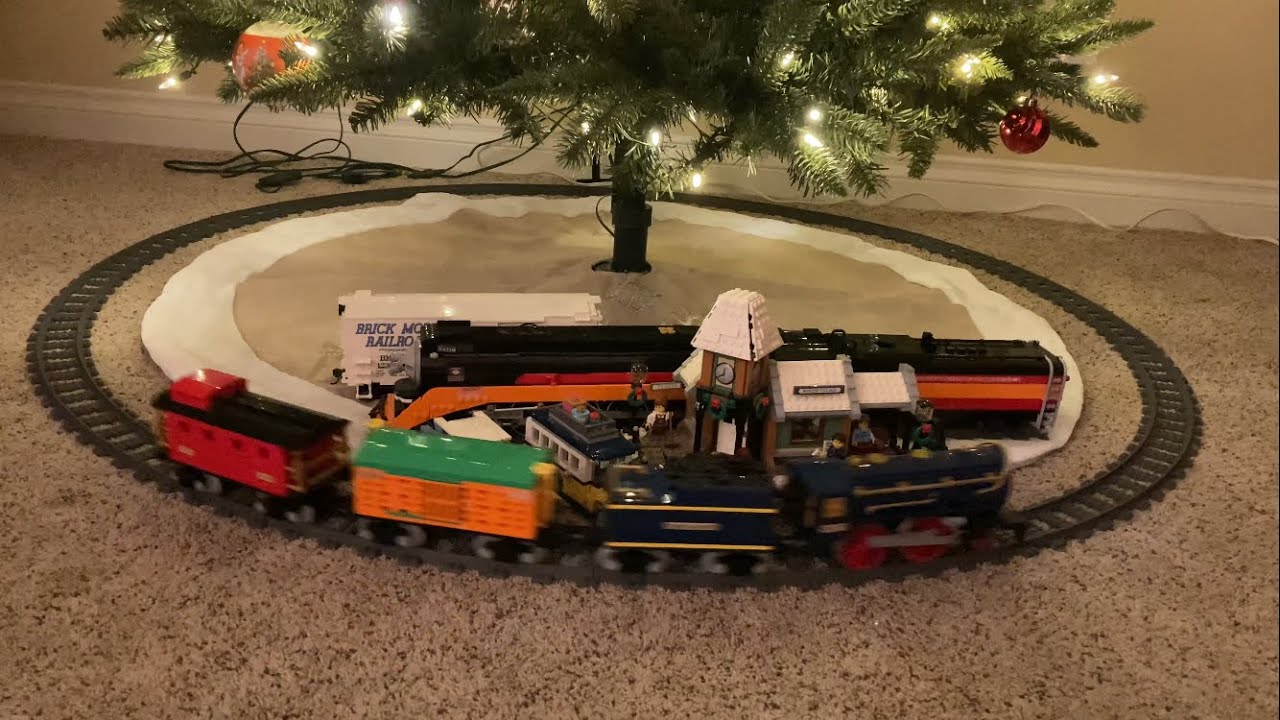 Running Lego Trains Around a Christmas Tree