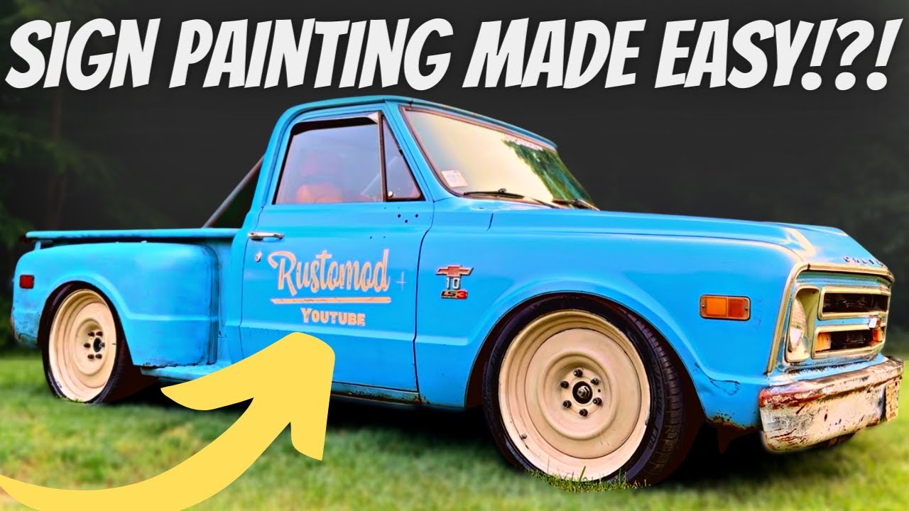 How We Painted Sign Painter Distressed Lettering On Vintage Truck The Easy Way! C10 Chassis Swap!
