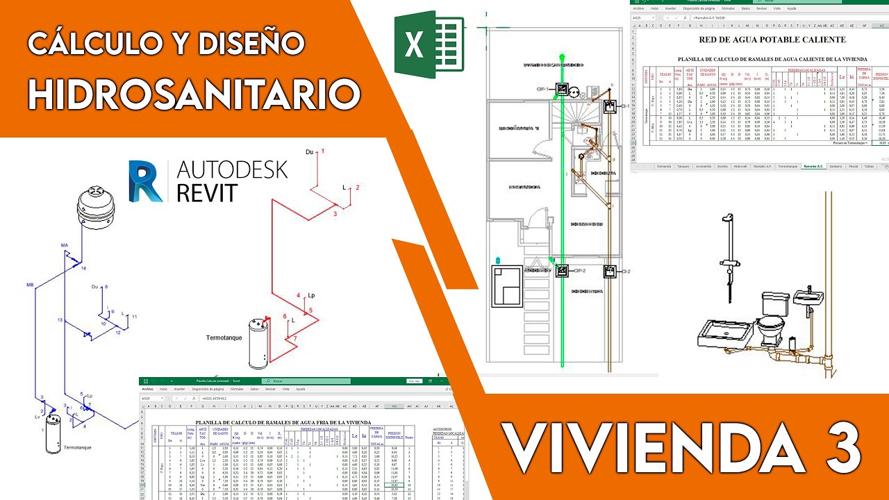 Cálculo y Diseño Hidrosanitario con Excel, Autocad y Revit - Vivienda 3 #revit #autocad #excel