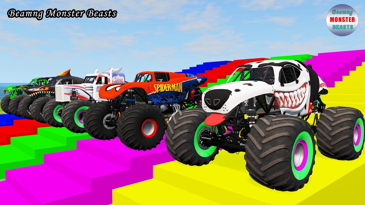 Monster Truck Transport on Triple Flatbed Trailer – BeamNG Monster Beasts #258