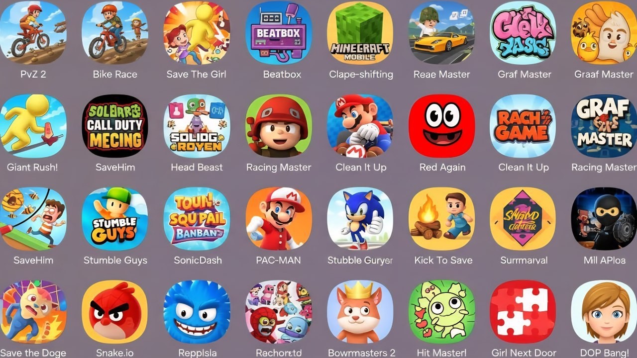 Roblox,Sprunki survival,PVZ 2,Red Ball 4,Die Again,Mario Kart,Snake io,PAC Man,Bowmasters,Save him