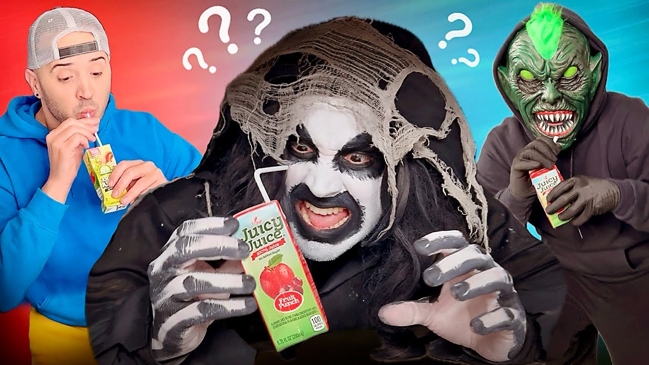 Scary monster drinks my juice 😱🧃