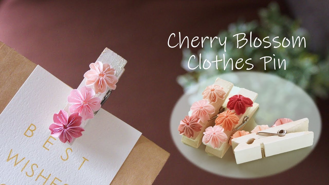 桜の花咲くウッドクリップ（木製ピンチ）の作り方 - DIY How to Make Cherry Blossom Clothes Pin