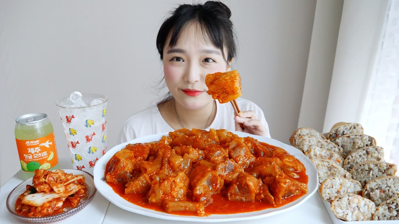 쪼온~득쫀득🥰소힘줄찜 먹방! 완전 우족찜 순살버전… ft. 엽떡 존똑 레시피, 참치마요/소고기 유부초밥 REALSOUND MUKBANG  :D