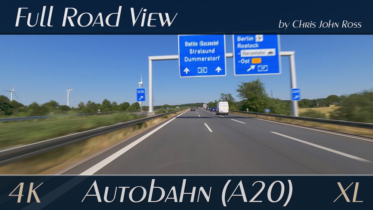 Autobahn (A20), Germany: RP Selliner See - Rostock - Stralsund - Greifswald - Gützkow - 4K  XL-Video
