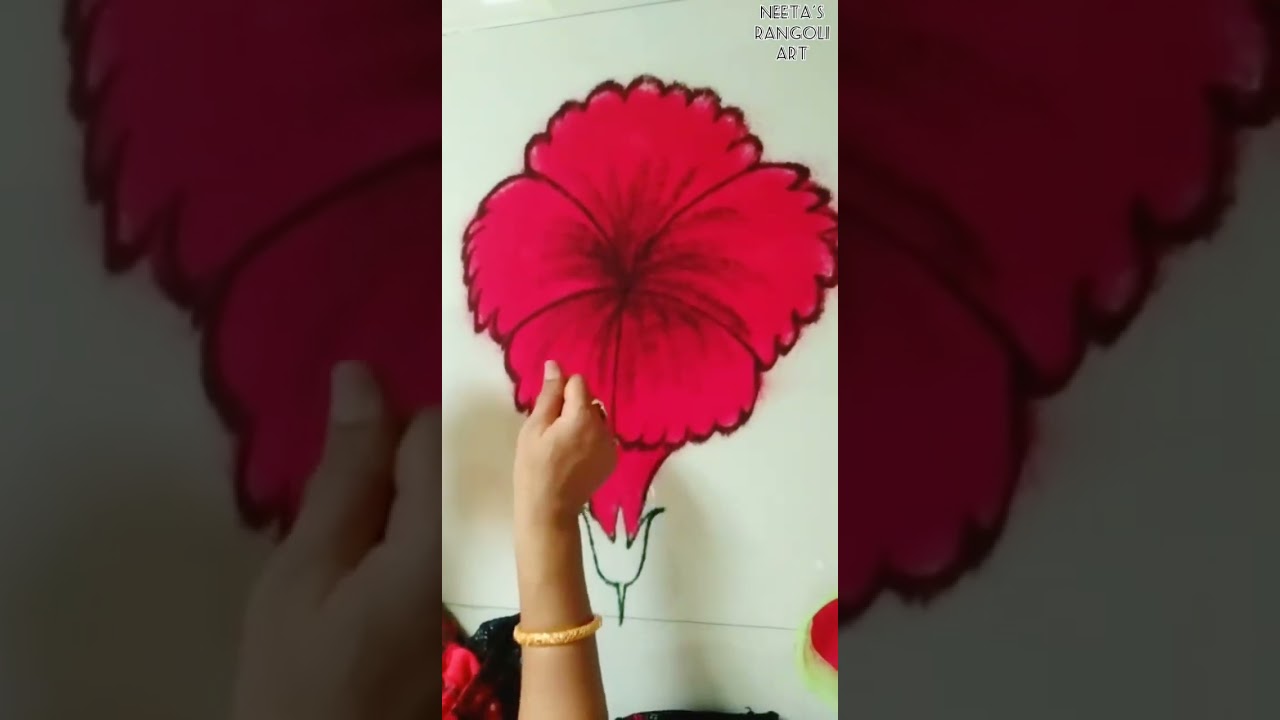 जास्वंद फुलाची रांगोळी with Shading | Hibiscus Rangoli Step by Step