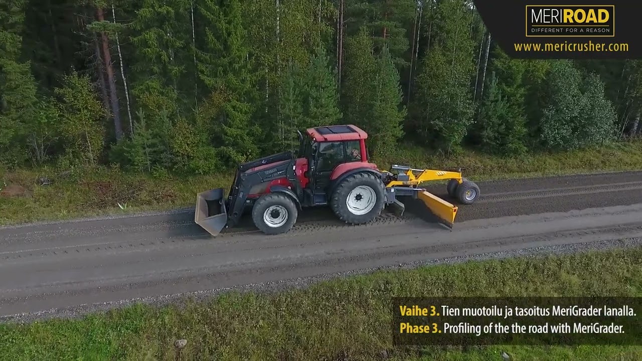 MeriROAD equipment maintaining gravel road in Finland