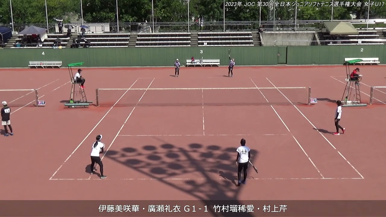 2023年 全日本ジュニアソフトテニス選手権大会 女子U-17 ダブルス 準々決勝 伊藤美咲華・廣瀬礼衣(愛知 朝日丘中学校) 対 竹村瑠稀愛・村上芹(青森 平賀西中学校・群馬 宮郷中学校)