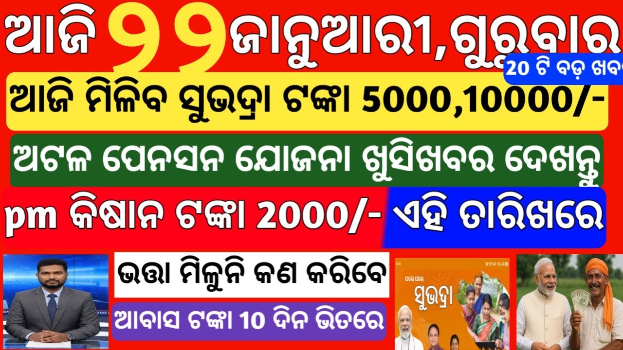 today's morning news odisha| 22 january 2026 | subhadra yojana money today news | odisha news today