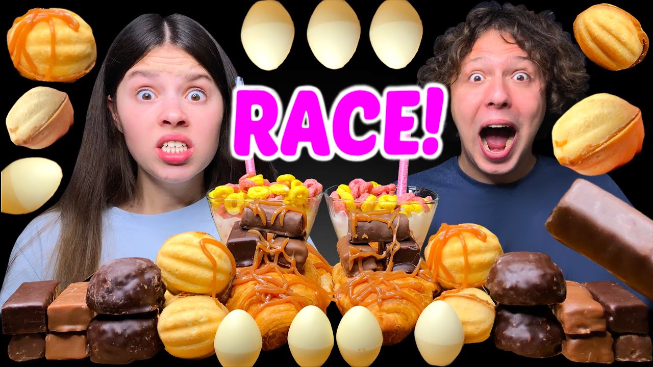 ASMR LEFTOVER CHOCOLATE DESSERT RACE EATING (GIANT CROISSANT, CEREAL, CANDY BARS, CAKE) 먹방