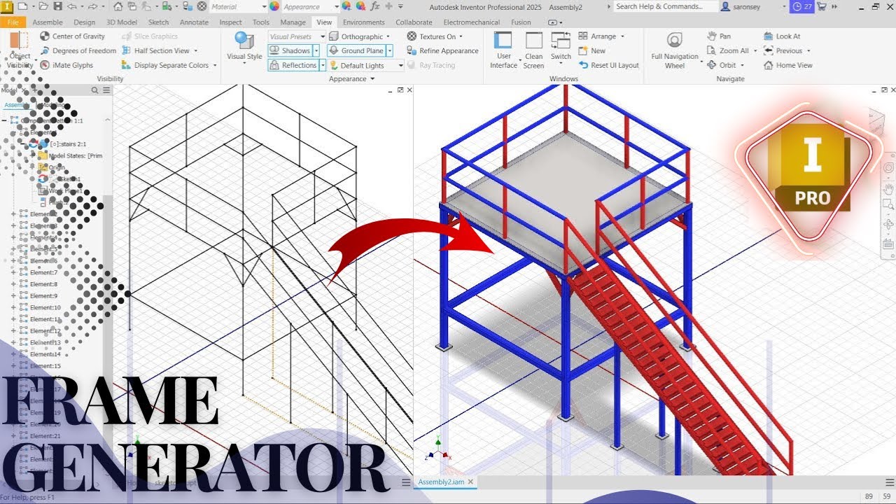 Как смоделировать стальную конструкцию с лестницей в Autodesk Inventor | Учебное пособие по генер...