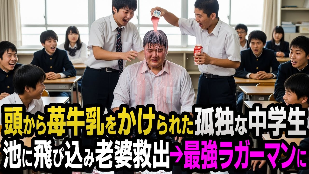 頭から苺牛乳をかけられた孤独な男子中学生＿池に飛び込み老婆を救出→温かい大家族に迎えられ最強ラガーマンに【スカッと朗読】