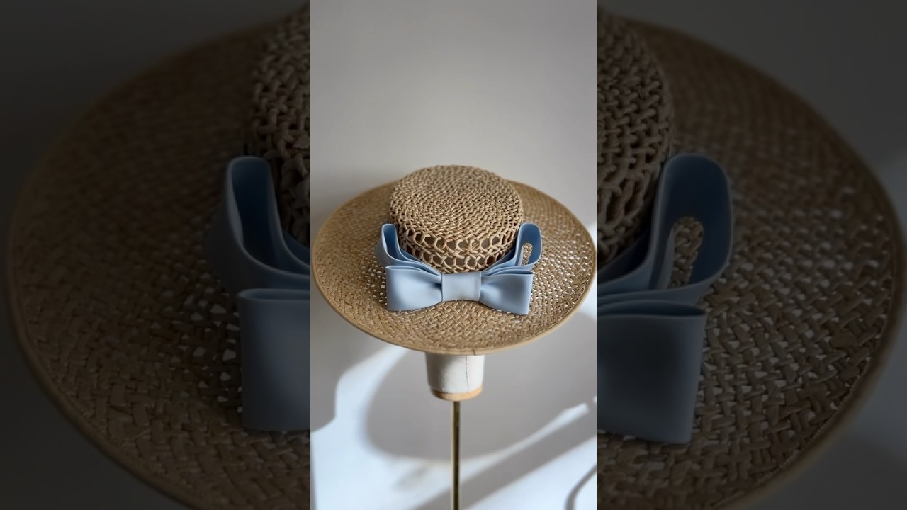 Blue Bow Boater Hat, Handcrafted by Elena Shvab Millinery London
