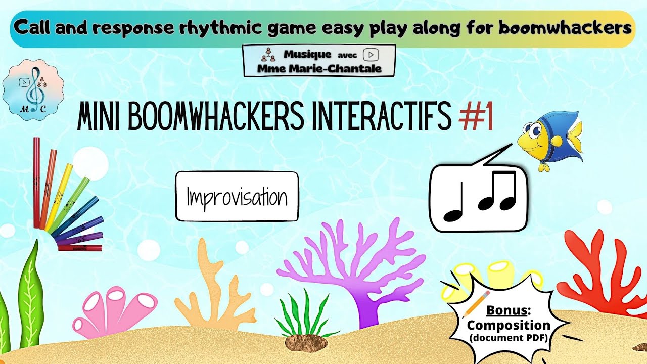 Easy boomwhackers play along rhythmic game & improvisation #1 for elementary music education