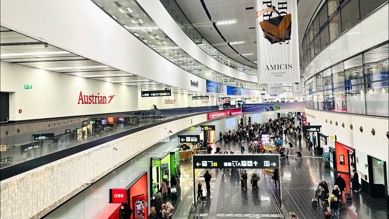 Vienna Austria, Busy airport terminal before the Christmas holidays【4K Walking Tour】