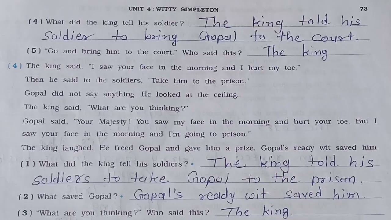 Std 6 Supplementary Unit 4 Witty Simpleton English ( SL ) Swadhyaypothi 