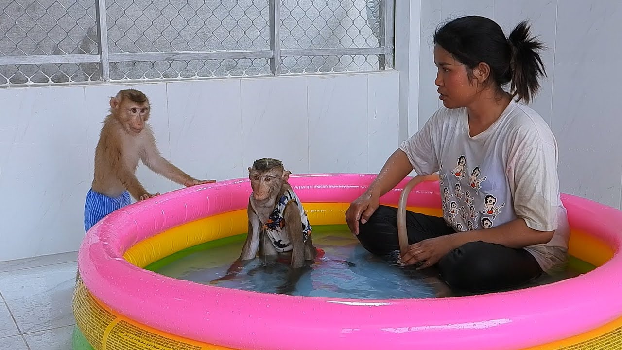 Happy Little Luna Olly And Mom Taking Bath In Baby Pool