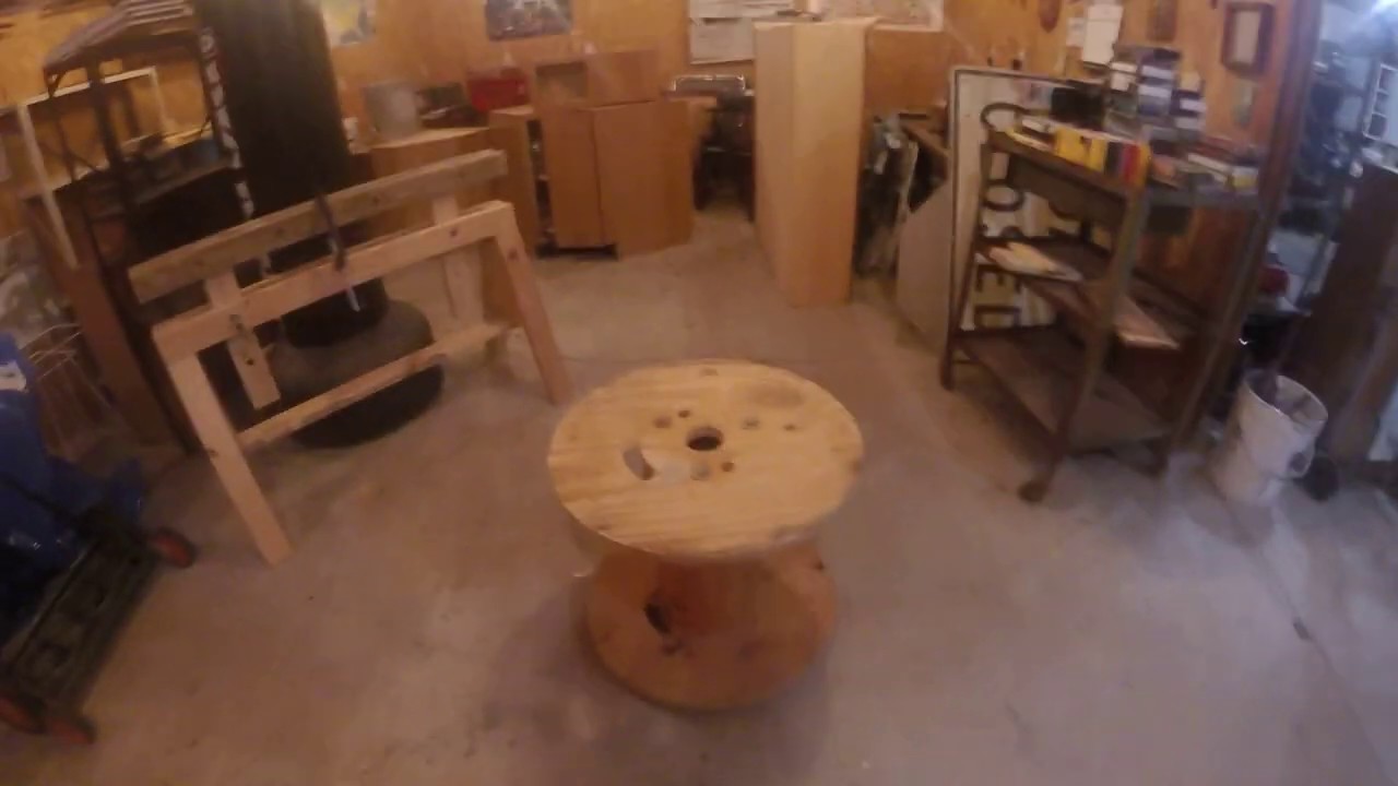Spool coffe table made with reclaimed wood!