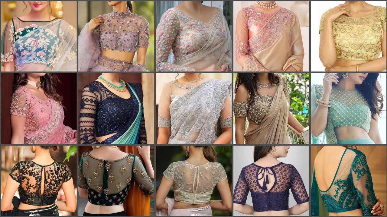 Beautiful Net saree blouse designs 2025 latest back neck designs