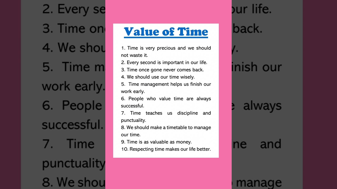 Value of Time 10 lines Essay in English Importance of Time