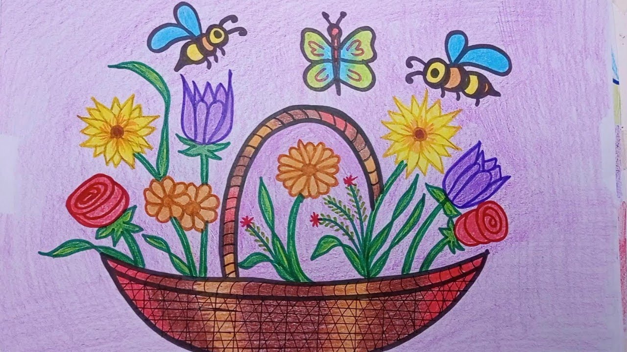 Colorful Flowers🌹Basket🧺 With Butterfly🦋