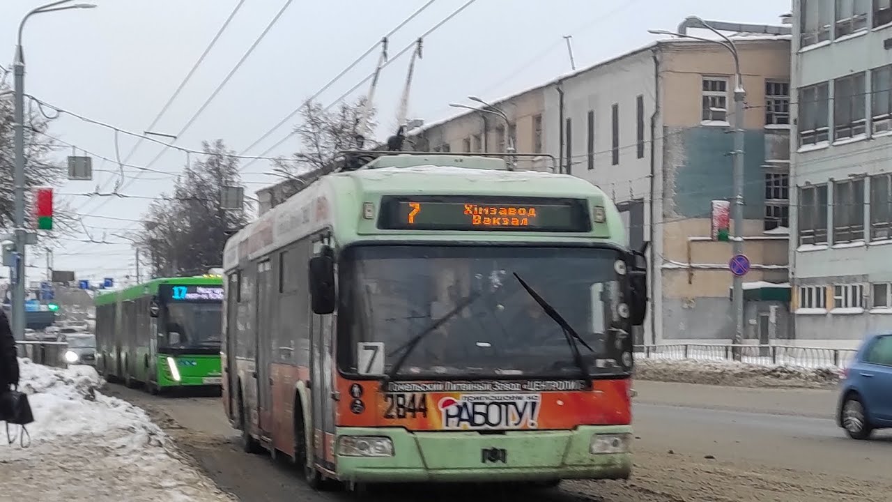 Гомель.Поездка в троллейбусе БКМ-321,борт.2844,марш.7(27.01.2026)