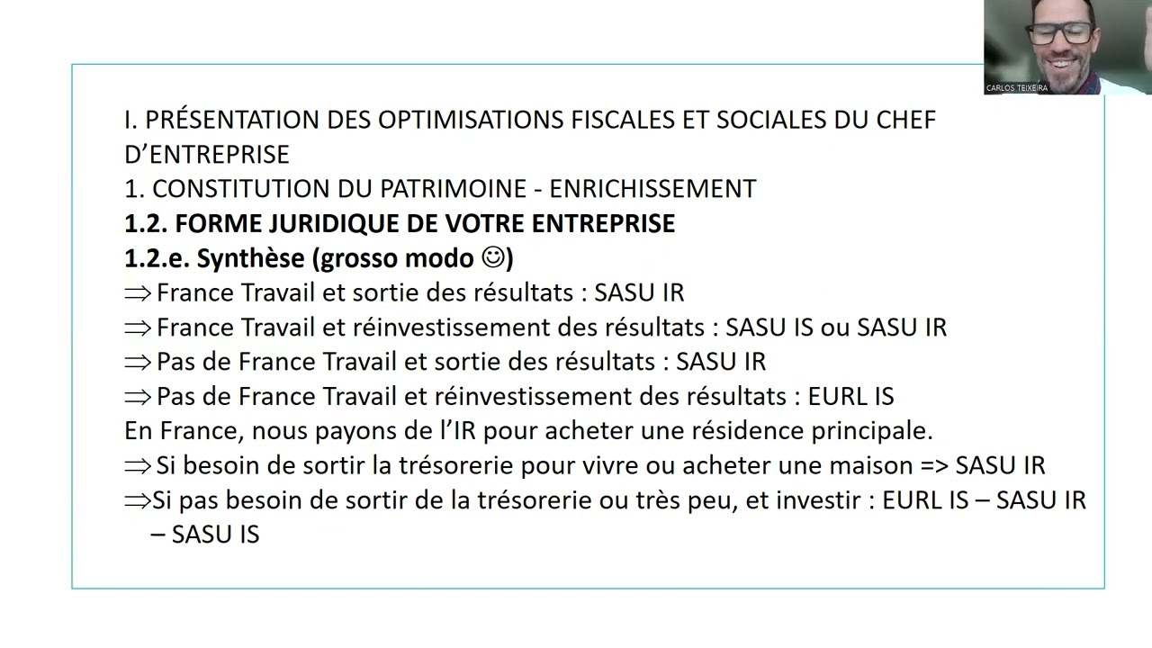 OPTIMISATIONS FISCALES ET SOCIALES DU CHEF D ENTREPRISE - 07/05/2024