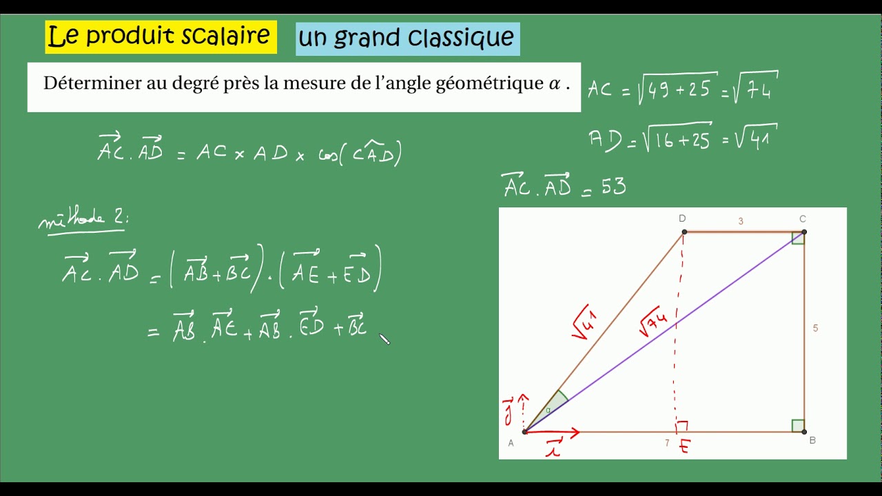 Première spécialité Maths produit scalaire LES CLASSIQUES n°7  angle et trapèze