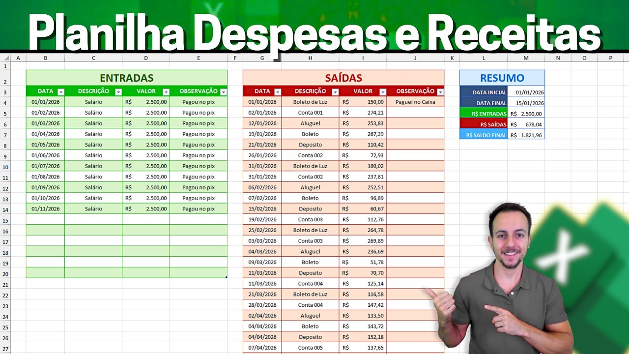Como fazer Planilha Controle de Despesas e Receitas no Excel | Gr&aacute;tis