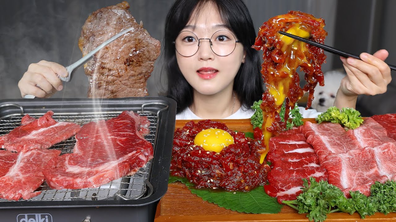 Сырая говядина и Говядина на гриле🥩Mukbang ASMR
