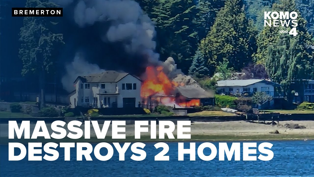Massive Bremerton area beach fire destroys two homes, garage in hours-long battle