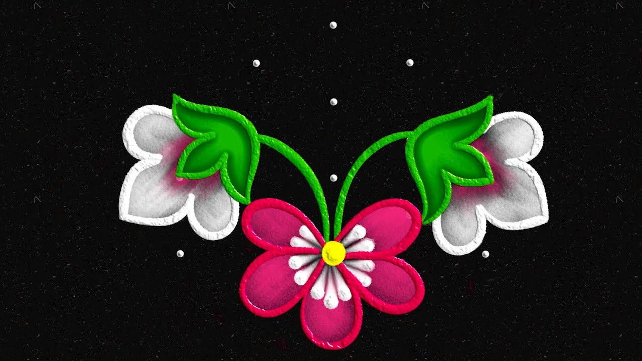 Creative 5-3 dots Flower Rangoli🌺| Easy & Simple dots kolam | Flower muggulu | colour rangoli