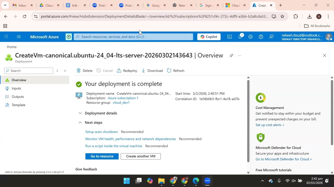create test vm azure