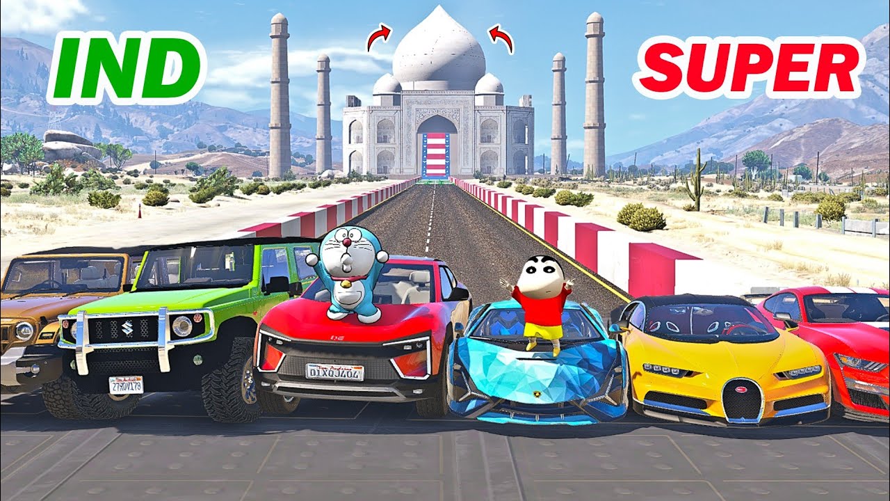 gta 5 Indian cars vs super cars taj mahal jump challenge | gta 5 in telugu