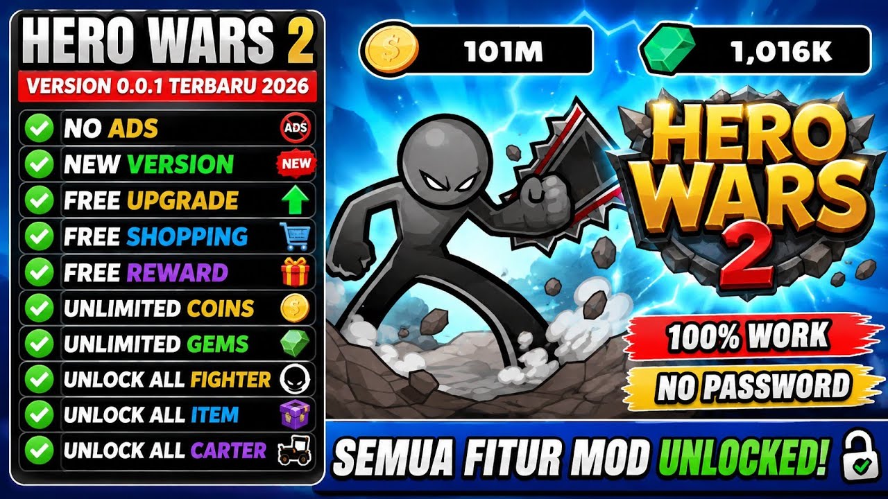 Hero Wars 2 Mod Apk v0.0.1 Terbaru 2026 - Unlimited Coins/Gems & No Password 😱