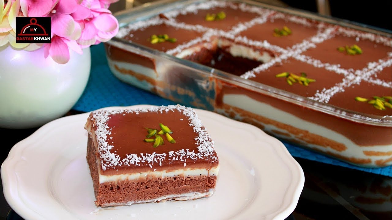 Moist Chocolate Cake with Vanilla Pudding - کیک شکلاتی خوشمزه با فرنی
