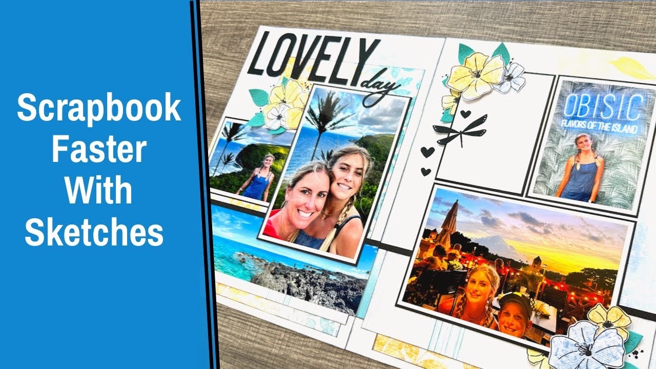 Use a Sketch for Inspiration | 8.5x11 Tropical Hawaii Double Scrapbook Layout Idea